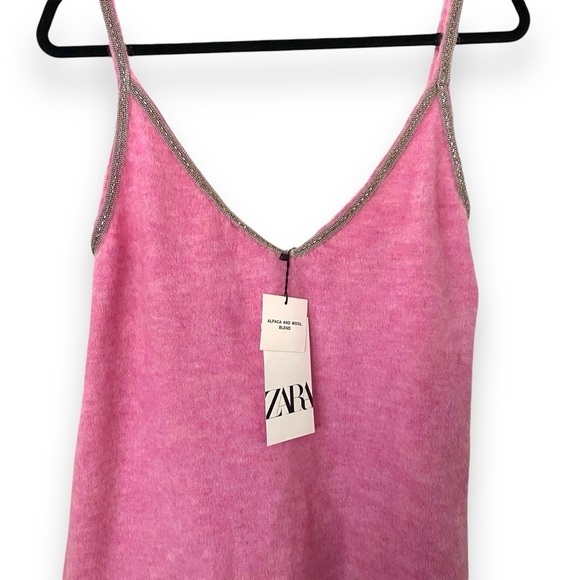 Zara Wool Alpaca Beaded Strappy Dress Size Large Pink Sparkle Valentines Day - Picture 8 of 15